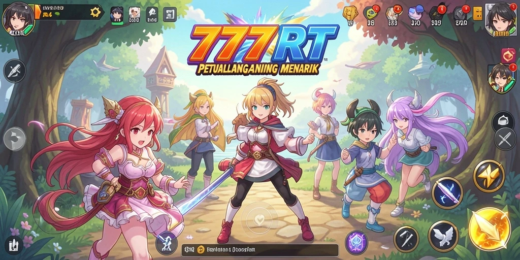 Tangkapan layar utama 777RT menampilkan aksi seru dalam dunia Anime.