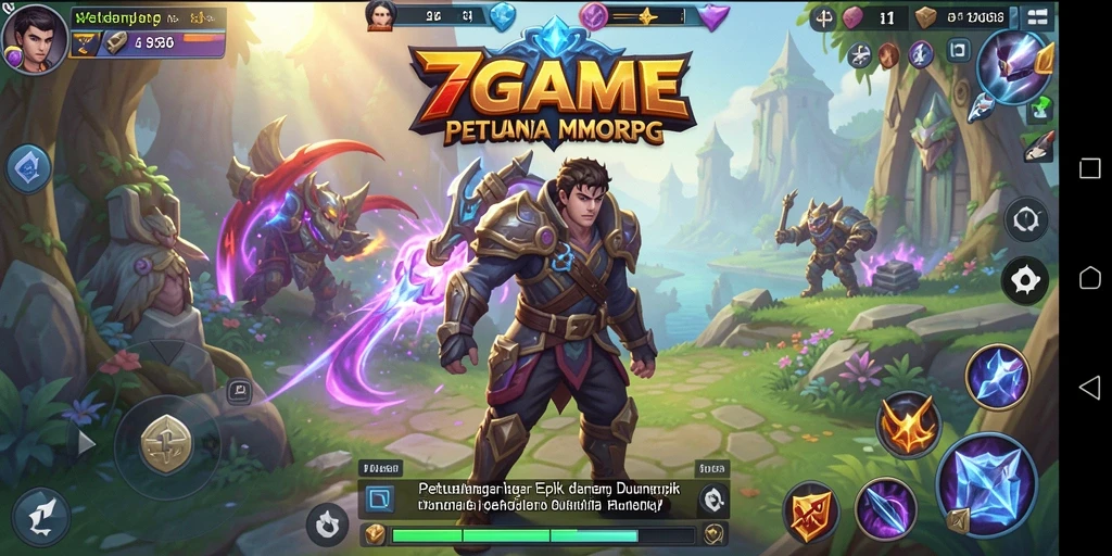 Tangkapan layar utama 7GAME menampilkan aksi seru dalam dunia MMORPG.