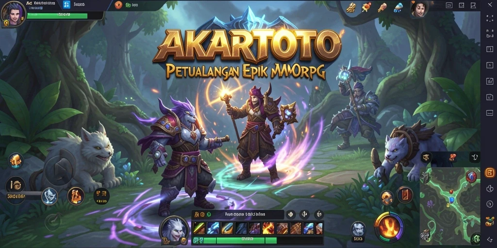 Tangkapan layar utama AKARTOTO menampilkan aksi pertarungan karakter di dunia MMORPG yang menakjubkan.
