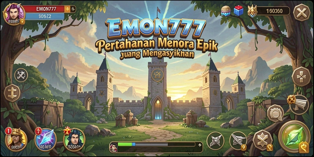 Tampilan menara yang epik dalam gameplay Tower Defense.