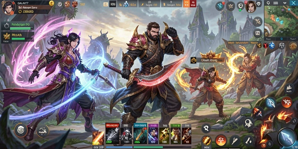 Tampilan menakjubkan dari gameplay <strong>GALAXY77</strong> dalam petualangan MMORPG.