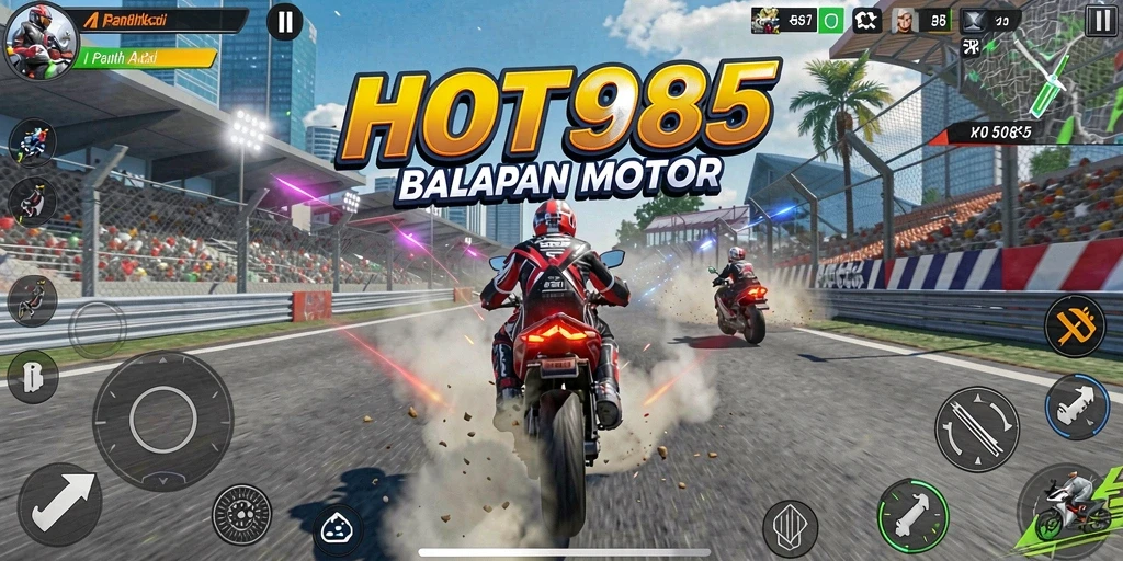 Tampilan gameplay mendebarkan dengan balapan motor yang intens.