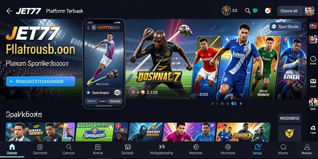 Tampilan utama JET77 dengan fitur Sportsbook yang menarik.