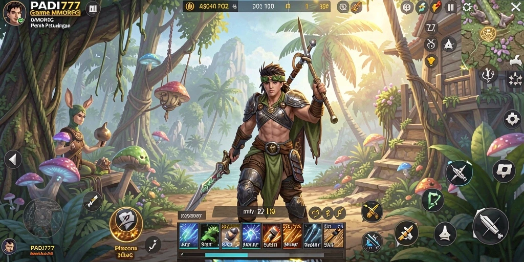 Tangkapan layar gameplay PADI777 yang menunjukkan pertarungan epik dalam dunia MMORPG.