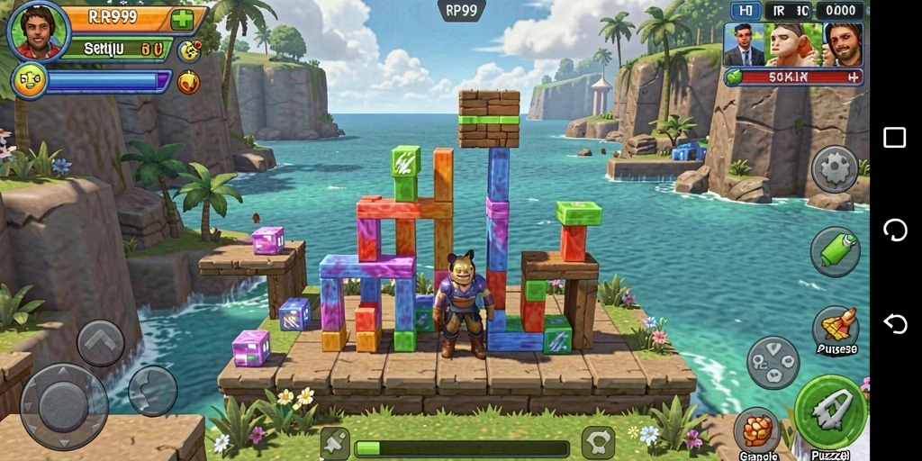 Screenshot utama RP99 menampilkan gameplay seru dalam menyelesaikan puzzle.