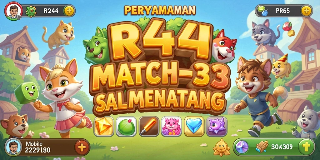 Tampilan gameplay menarik dari RR44 dengan level Match-3 yang penuh warna.