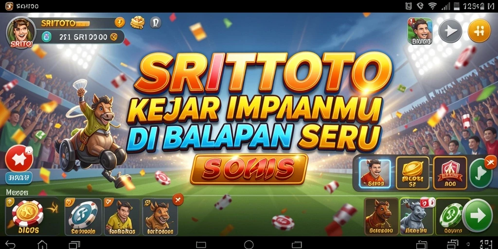 Screenshot utama <strong>SRITOTO</strong> menampilkan aksi balapan yang mendebarkan.