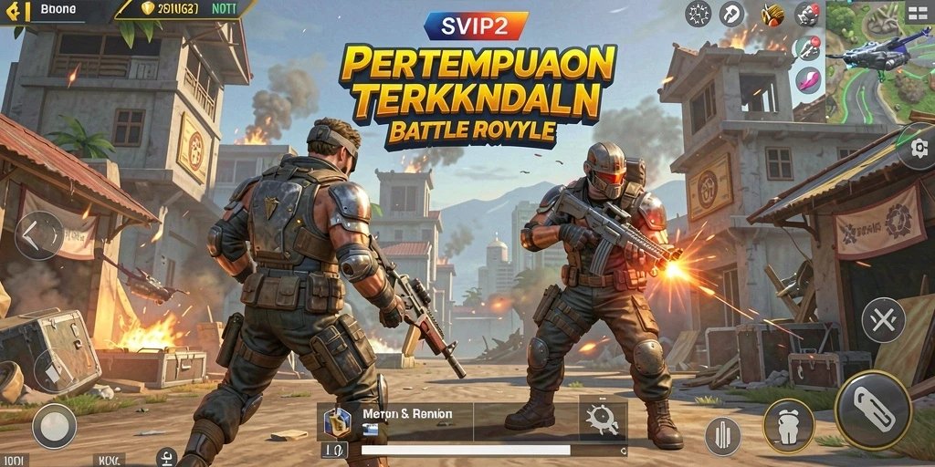 Tampilan logo SVIP2 dalam aksi gameplay Battle Royale yang mendebarkan.