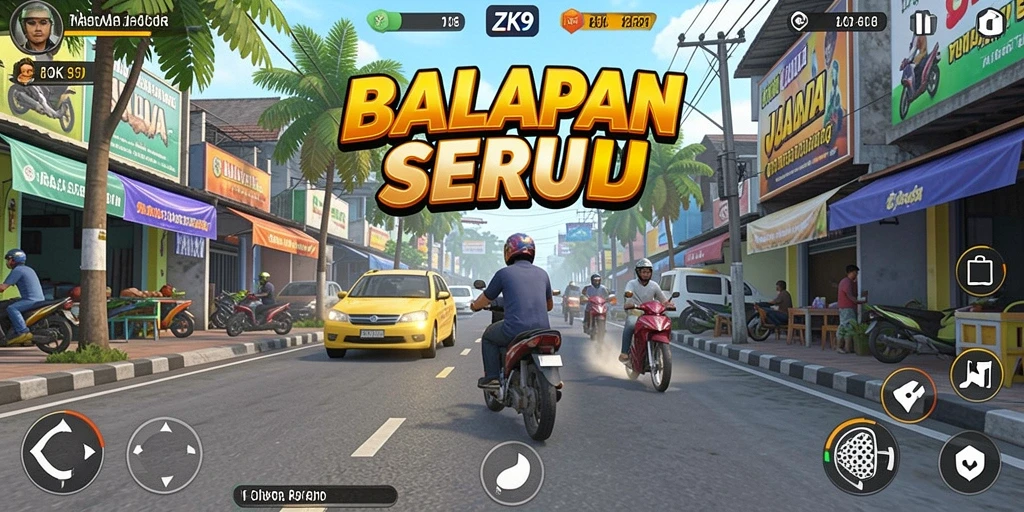 Screenshot ZK9 menampilkan aksi balapan penuh kecepatan.